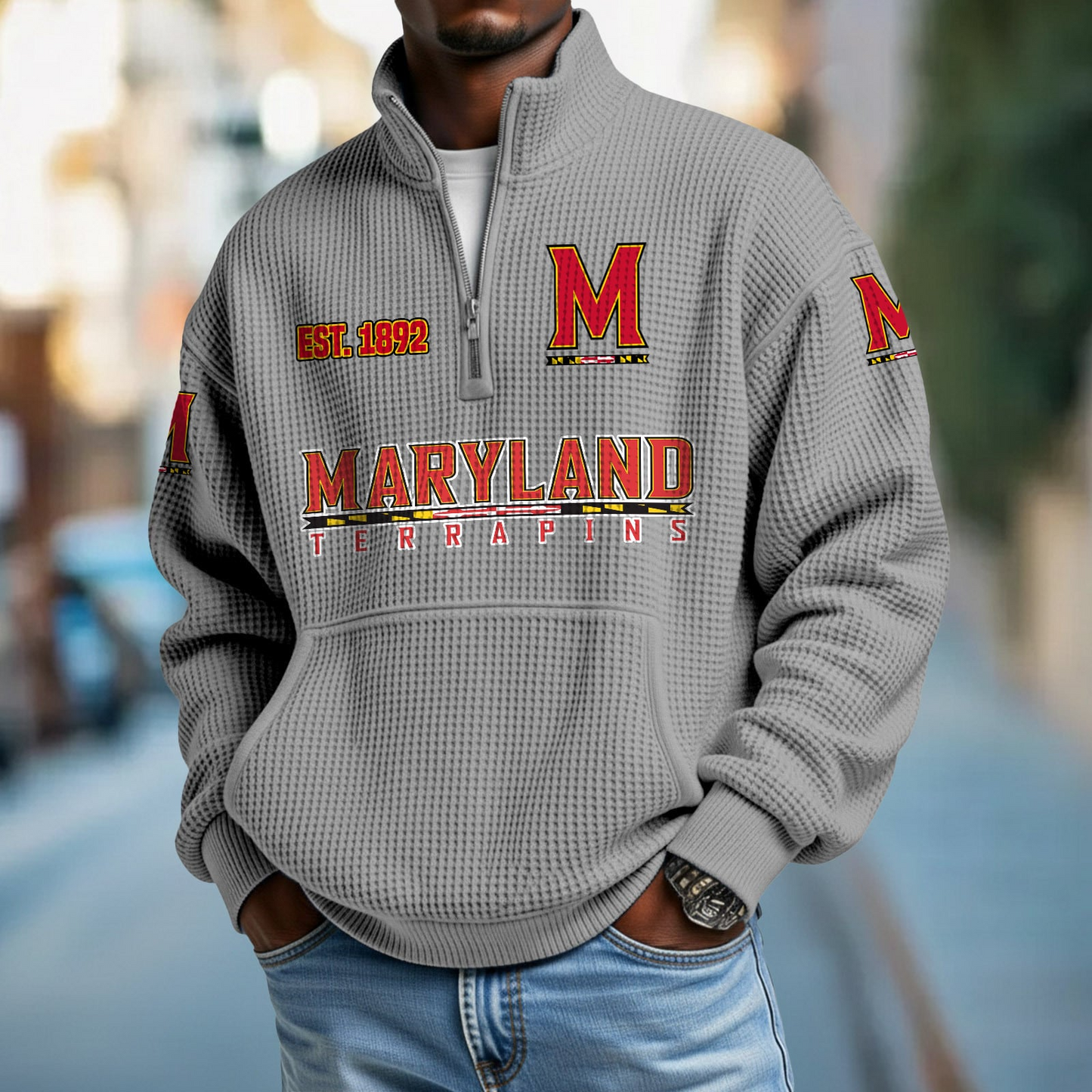 MD x College Football - Waffle Stand Collar Half Zip Sweatshirt DatND DVT