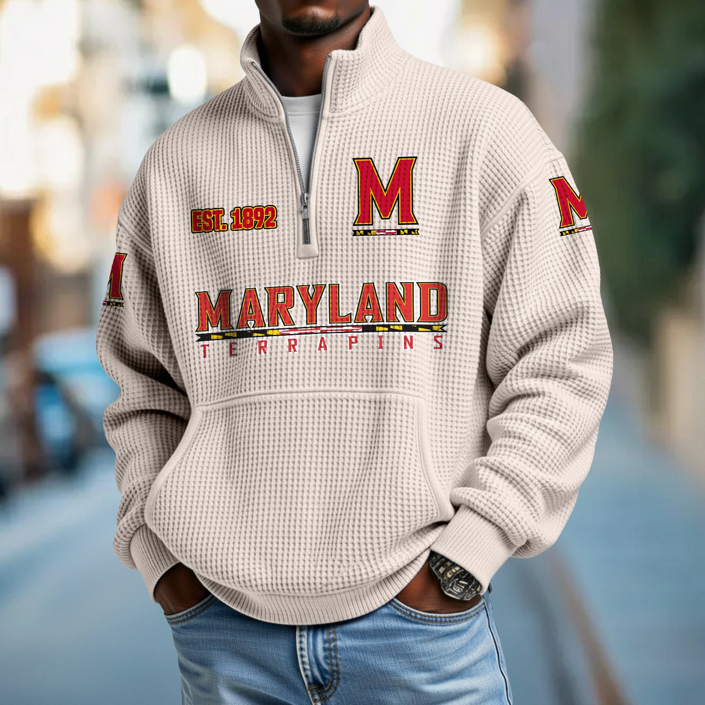 MD x College Football - Waffle Stand Collar Half Zip Sweatshirt DatND DVT