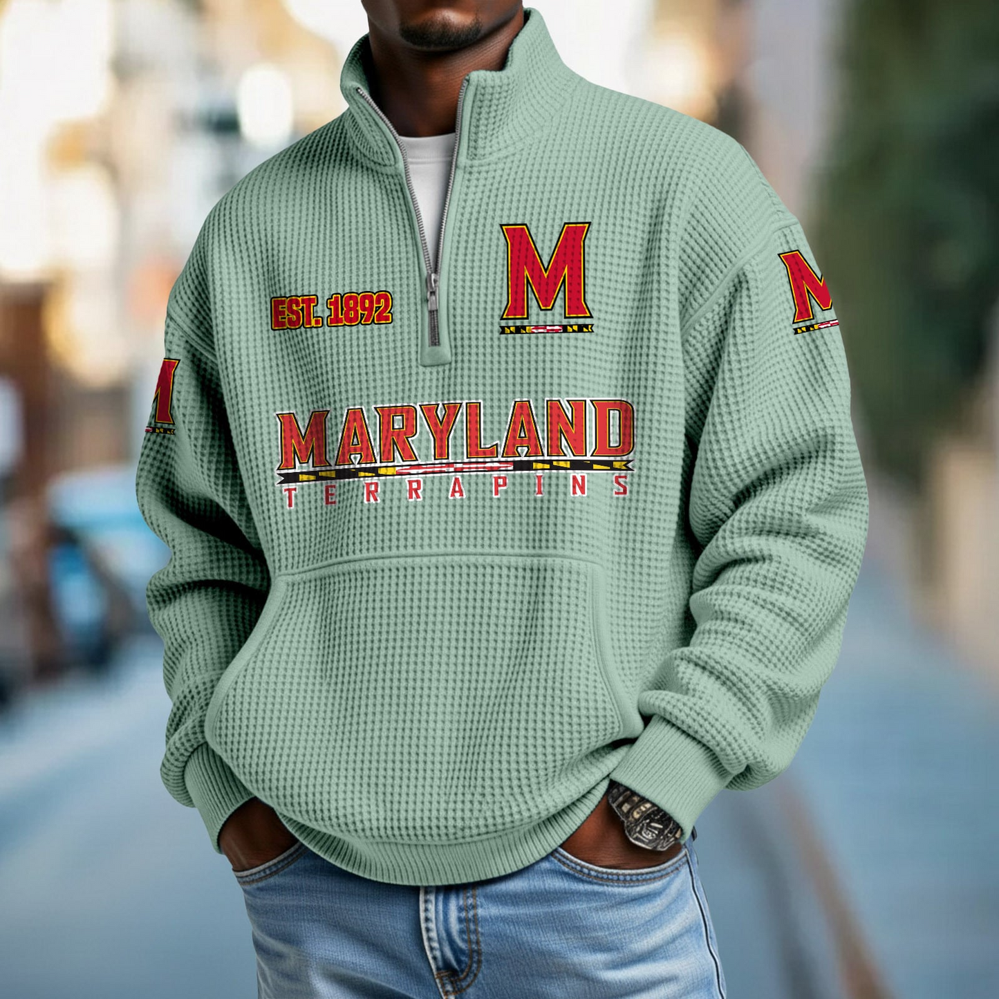MD x College Football - Waffle Stand Collar Half Zip Sweatshirt DatND DVT