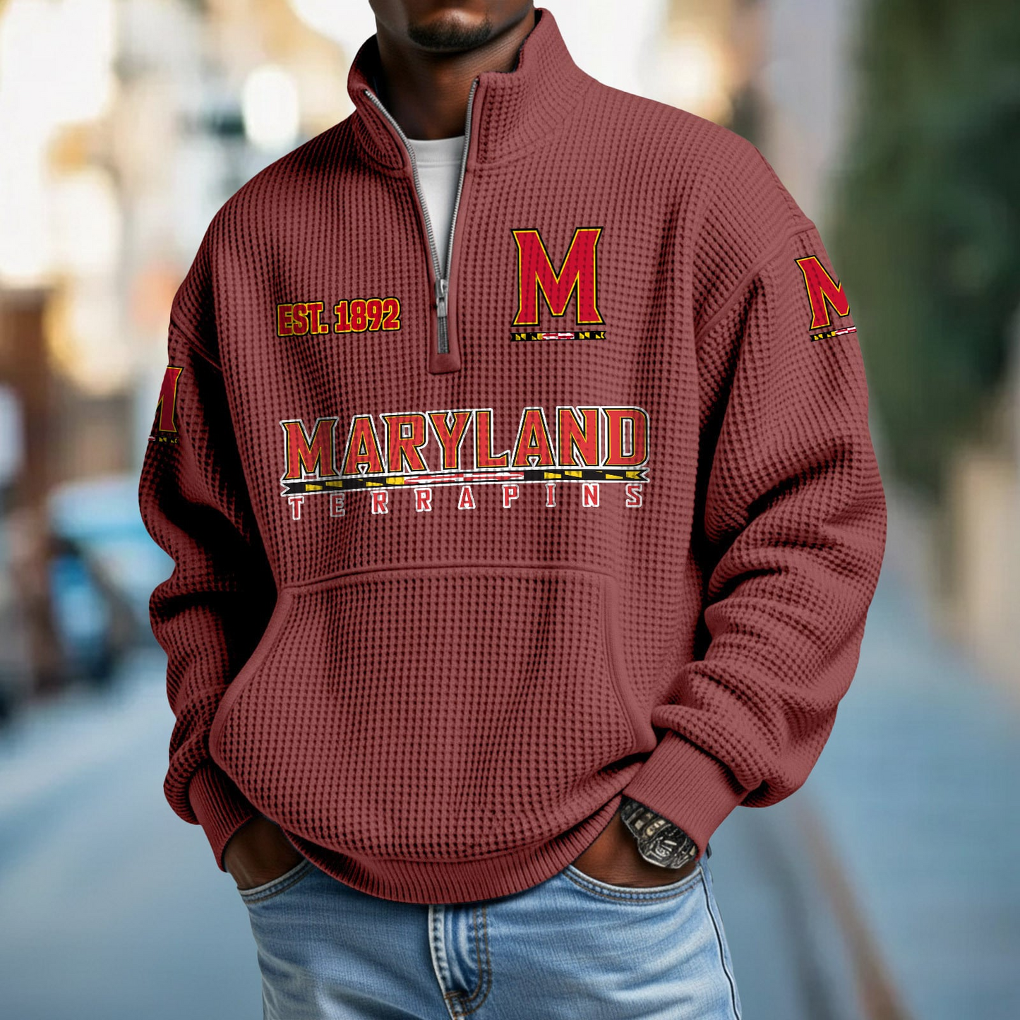 MD x College Football - Waffle Stand Collar Half Zip Sweatshirt DatND DVT