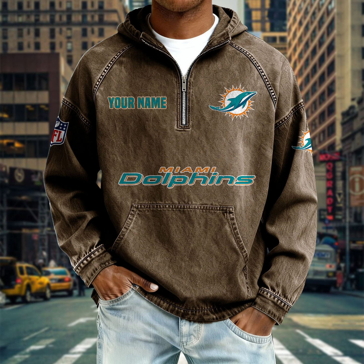 MD x NFL Denim Long - Sleeved Hooded Sweatshirt DDT NTL