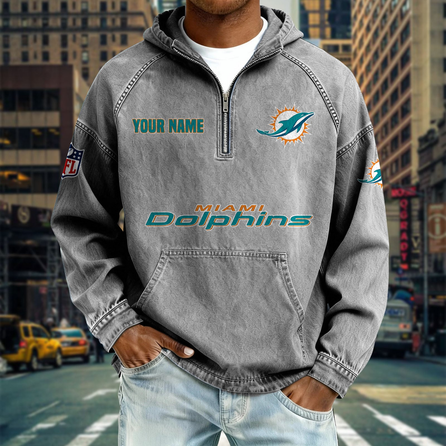 MD x NFL Denim Long - Sleeved Hooded Sweatshirt DDT NTL