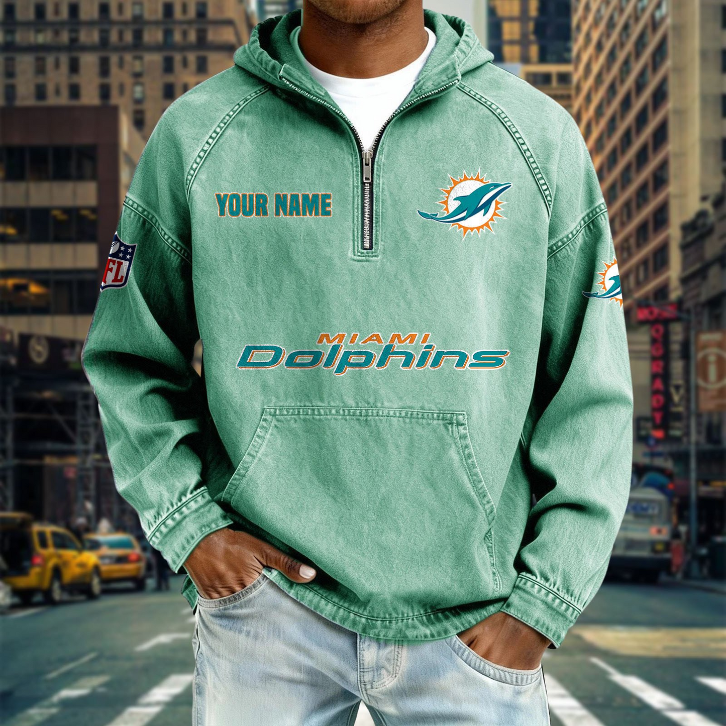 MD x NFL Denim Long - Sleeved Hooded Sweatshirt DDT NTL