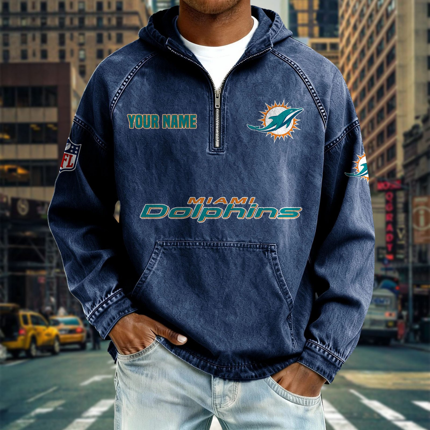 MD x NFL Denim Long - Sleeved Hooded Sweatshirt DDT NTL