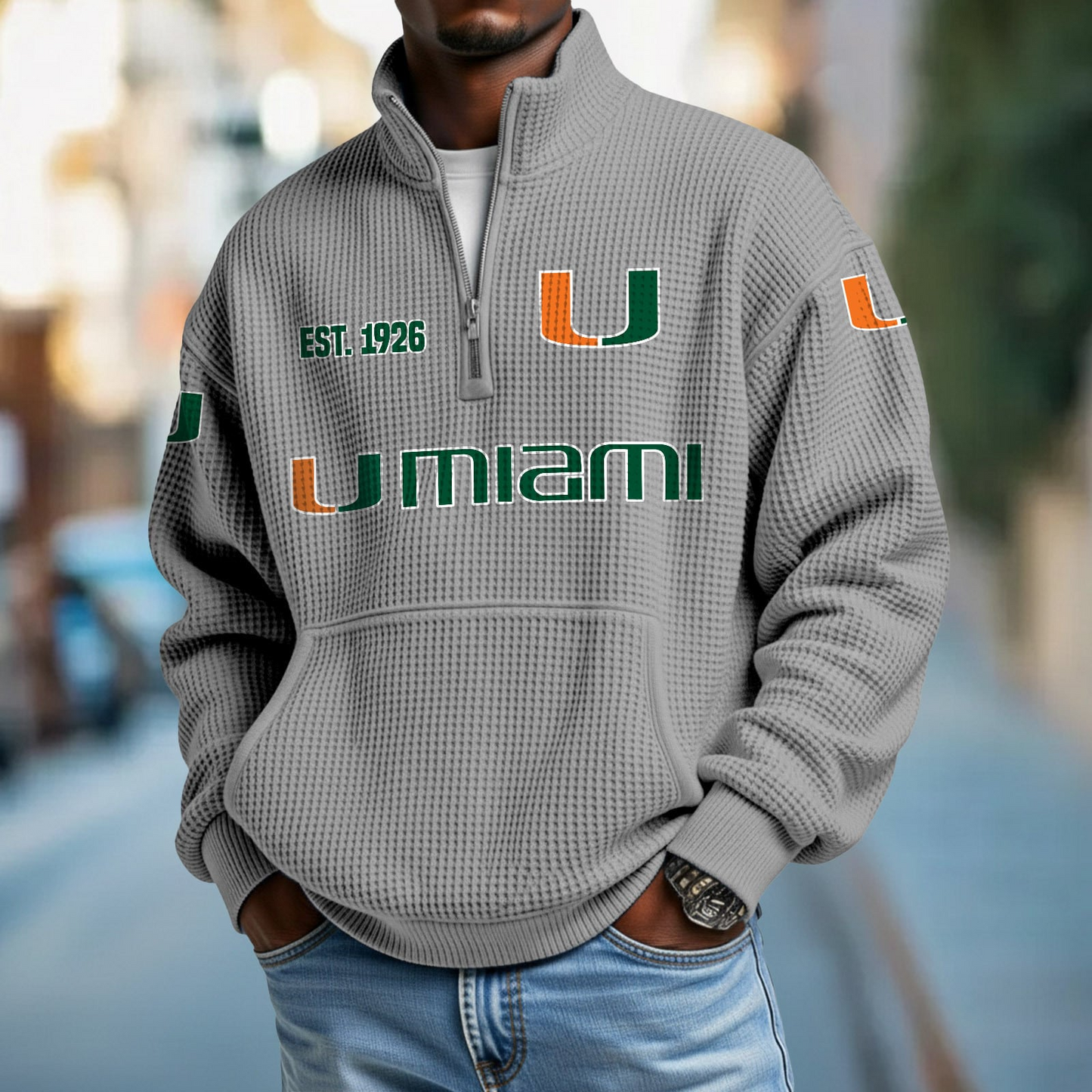 MIA x College Football - Waffle Stand Collar Half Zip Sweatshirt DatND DVT