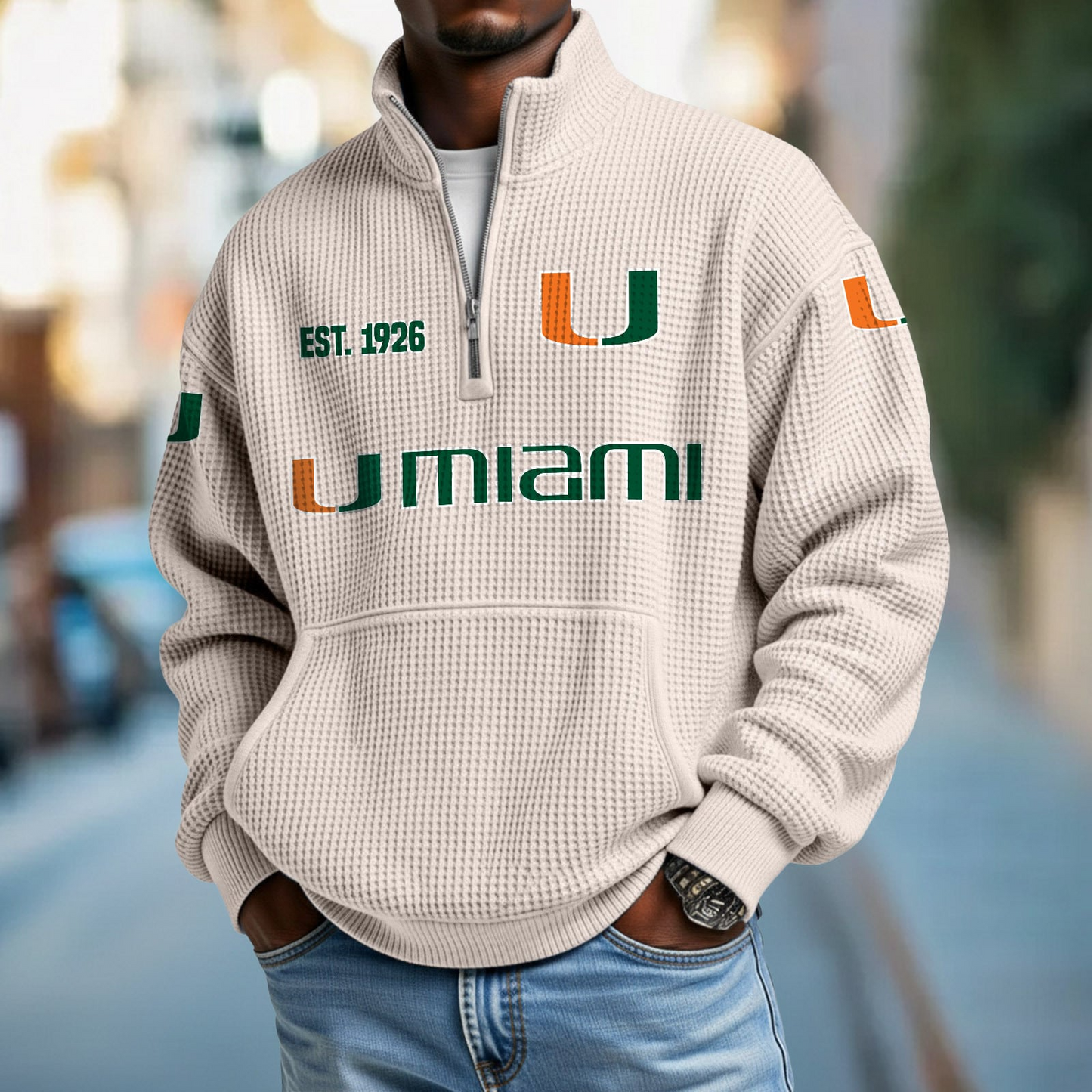 MIA x College Football - Waffle Stand Collar Half Zip Sweatshirt DatND DVT