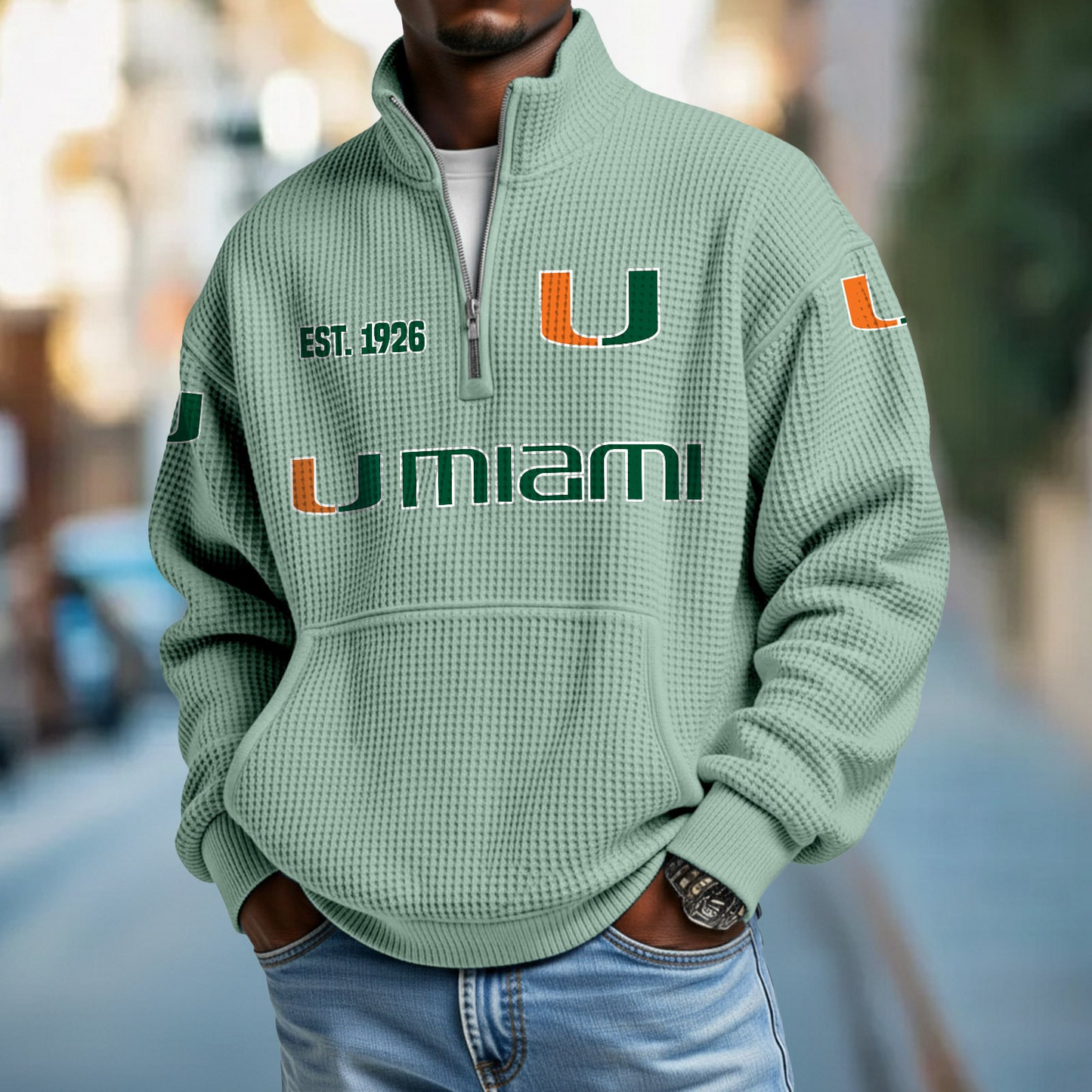 MIA x College Football - Waffle Stand Collar Half Zip Sweatshirt DatND DVT
