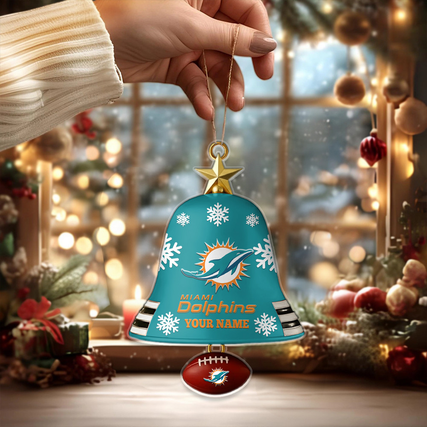 MIA x NFL Christmas Bell Ornament Custom Any Name DatND DVT