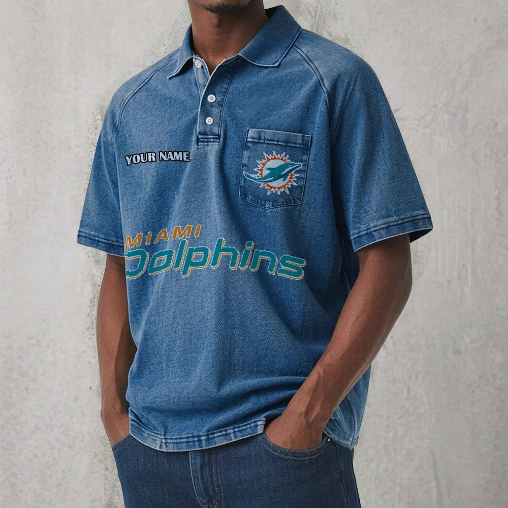 MIA x NFL Men's Distressed Turn-Down Collar Polo DATND TANTD 250526