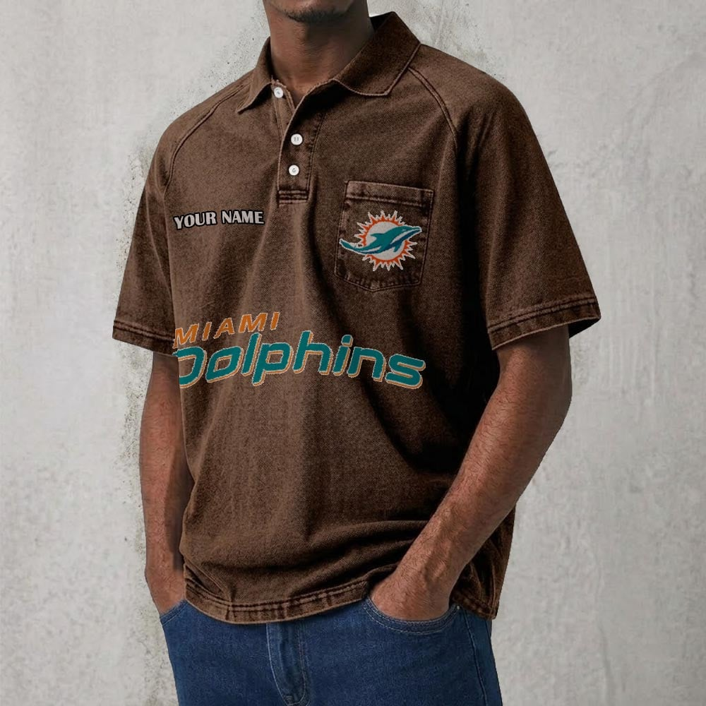 MIA x NFL Men's Distressed Turn-Down Collar Polo DATND TANTD 250526