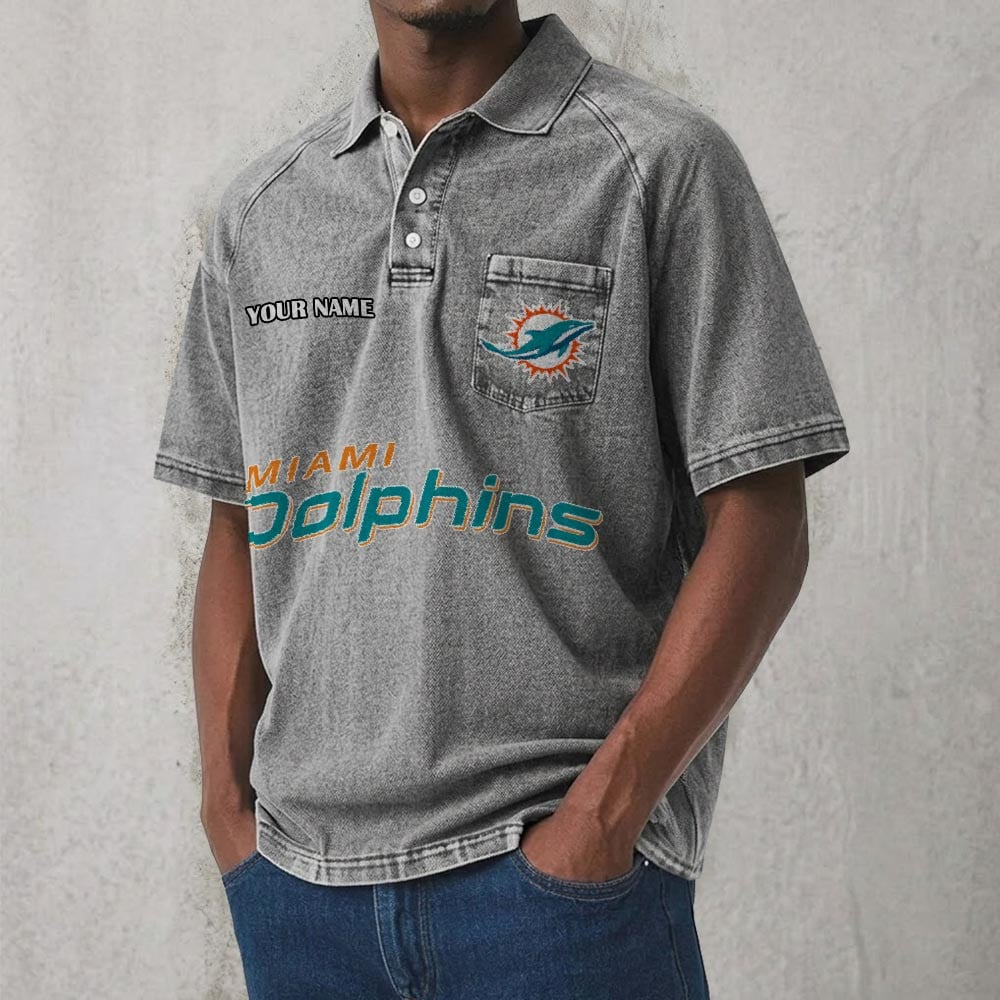MIA x NFL Men's Distressed Turn-Down Collar Polo DATND TANTD 250526