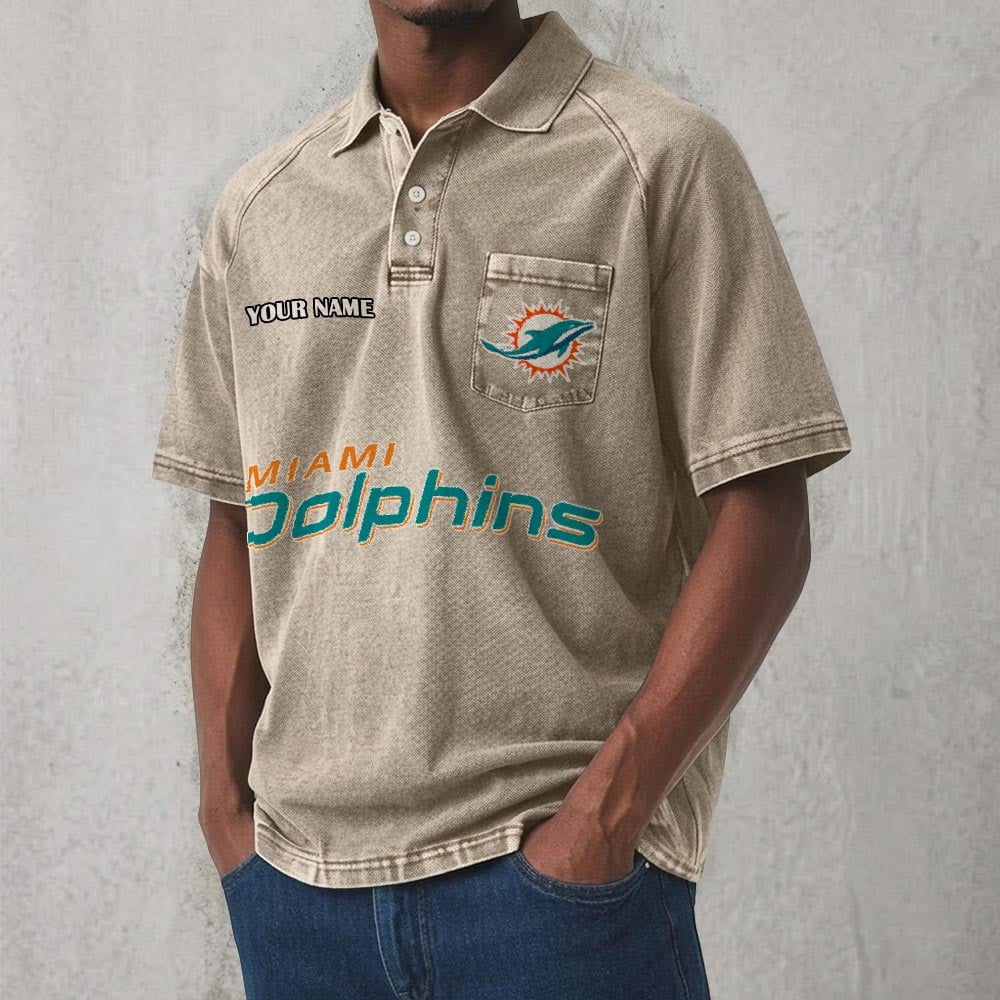 MIA x NFL Men's Distressed Turn-Down Collar Polo DATND TANTD 250526