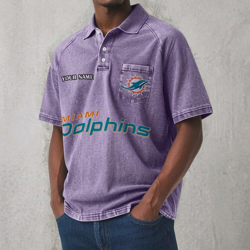 MIA x NFL Men's Distressed Turn-Down Collar Polo DATND TANTD 250526