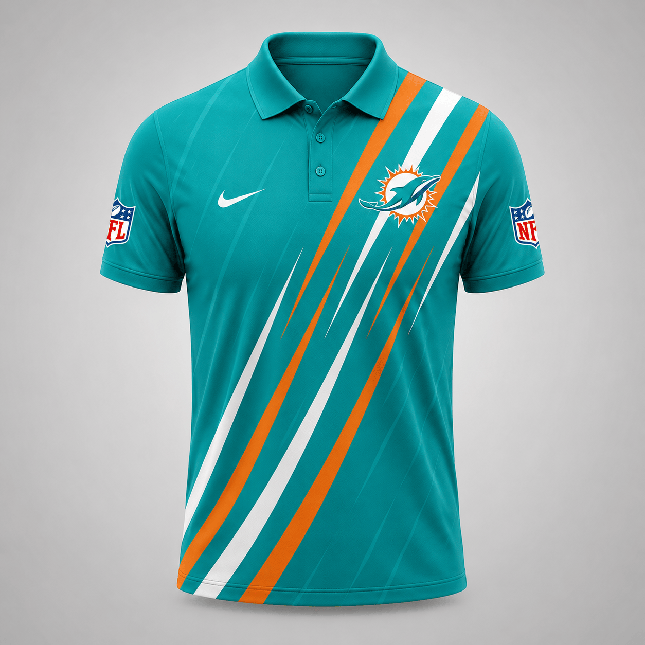 MIA x NFL Premium Athletic Stripe Polo Shirt