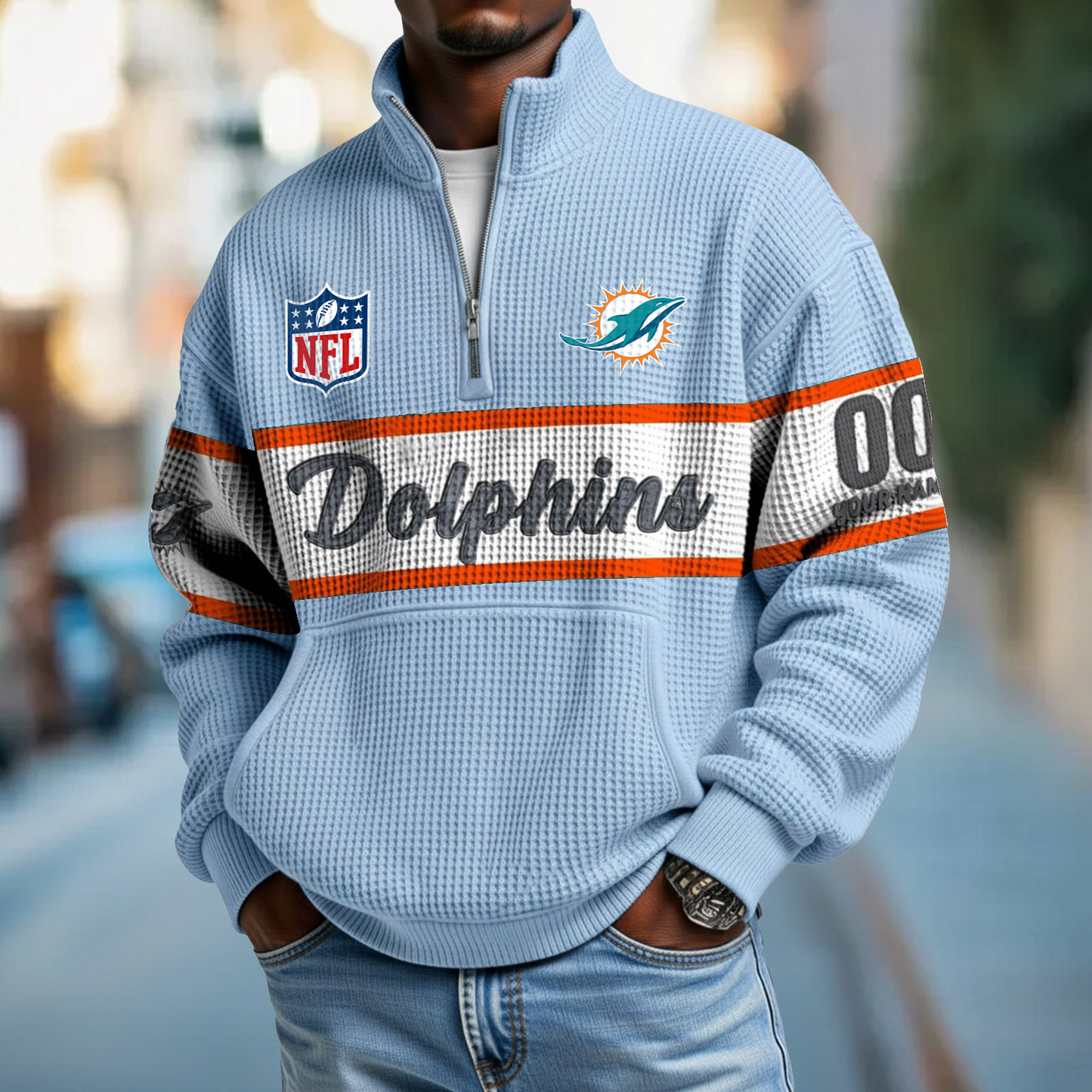 MIA x NFL Quarter-Zip Waffle Pullover DATND TANTD