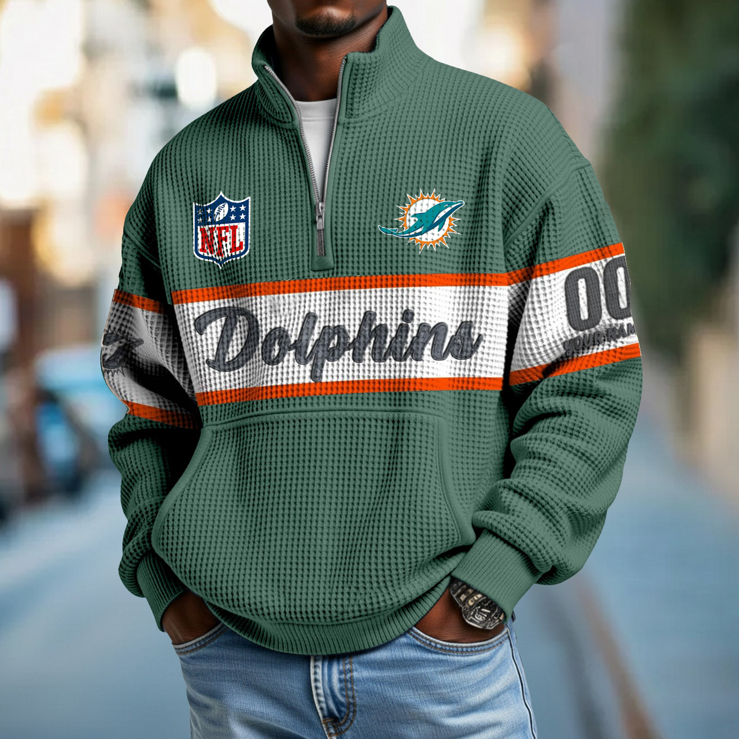 MIA x NFL Quarter-Zip Waffle Pullover DATND TANTD