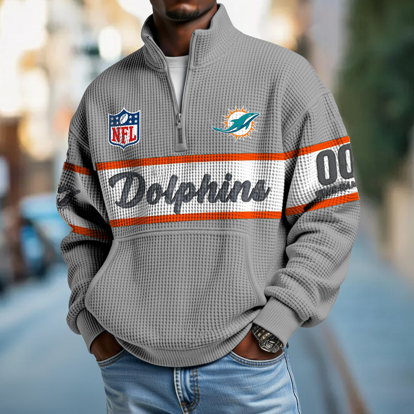 MIA x NFL Quarter-Zip Waffle Pullover DATND TANTD
