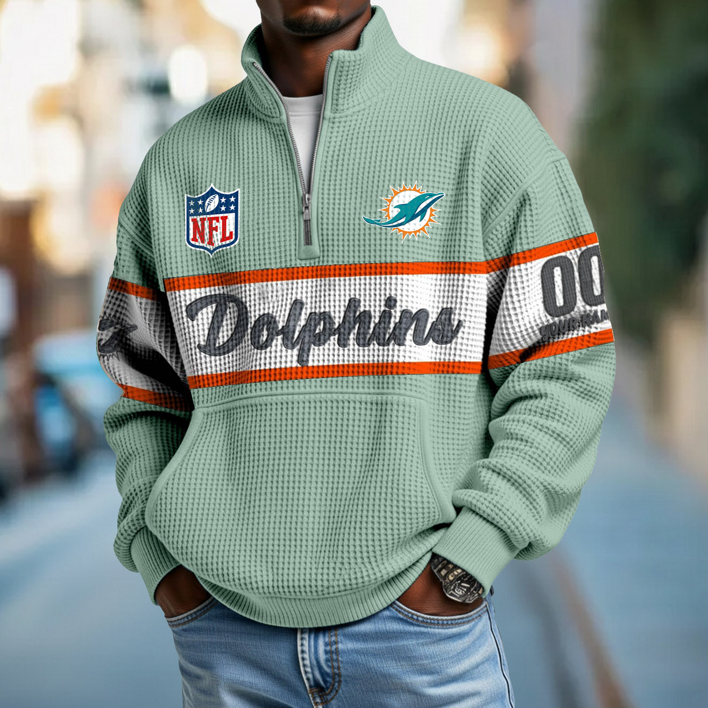 MIA x NFL Quarter-Zip Waffle Pullover DATND TANTD