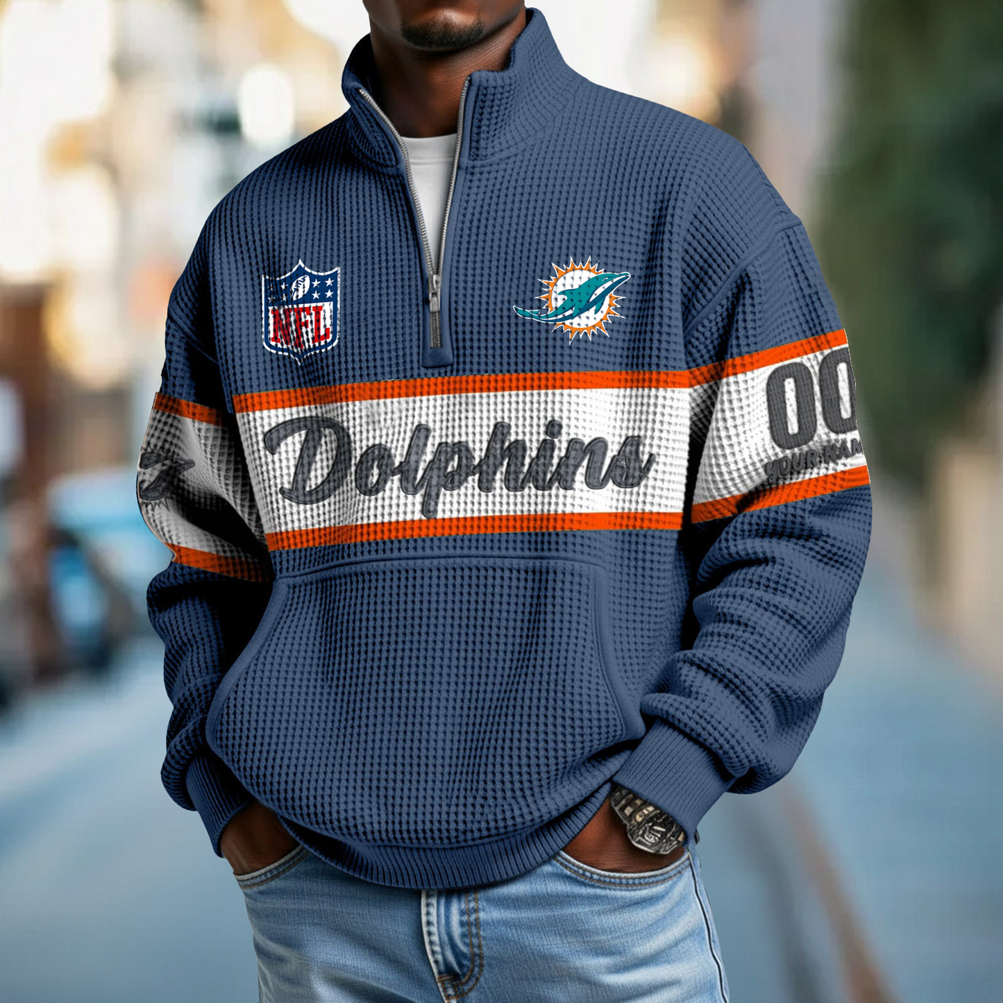 MIA x NFL Quarter-Zip Waffle Pullover DATND TANTD