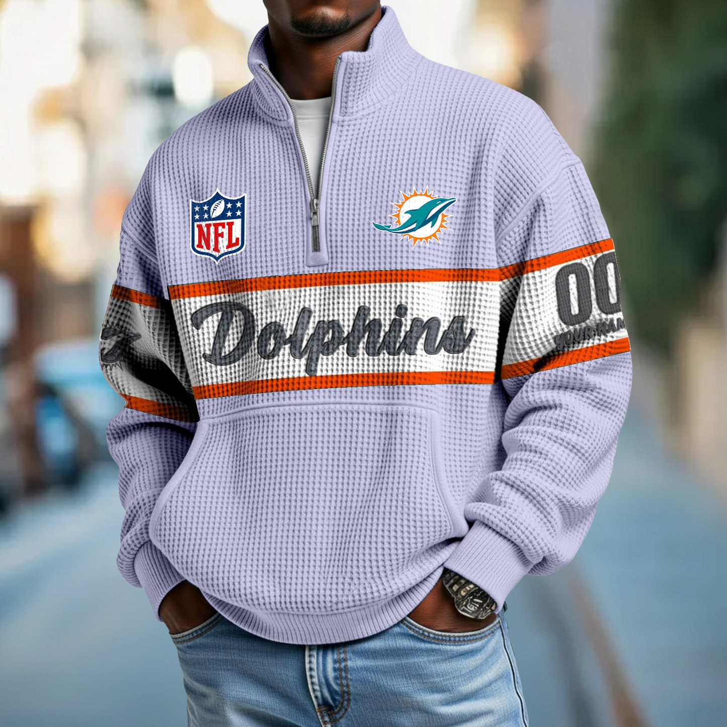 MIA x NFL Quarter-Zip Waffle Pullover DATND TANTD