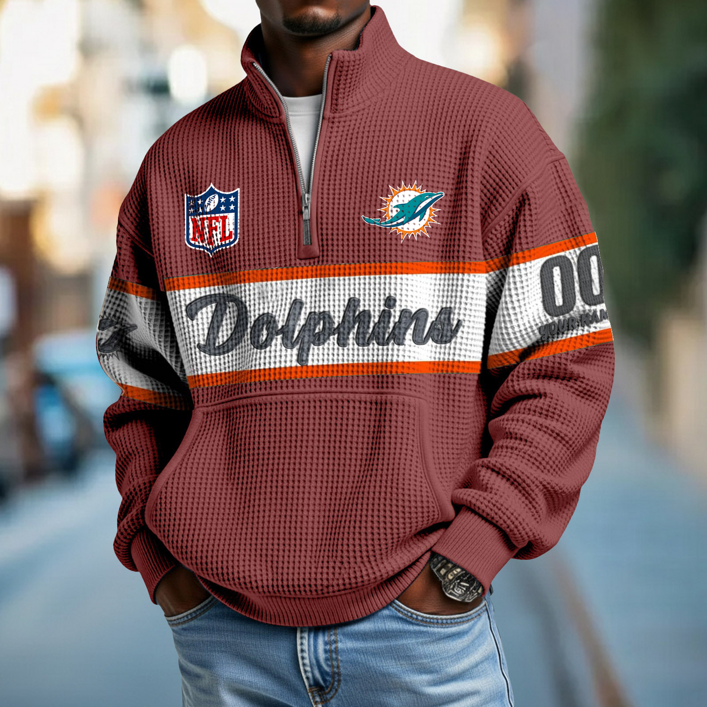 MIA x NFL Quarter-Zip Waffle Pullover DATND TANTD
