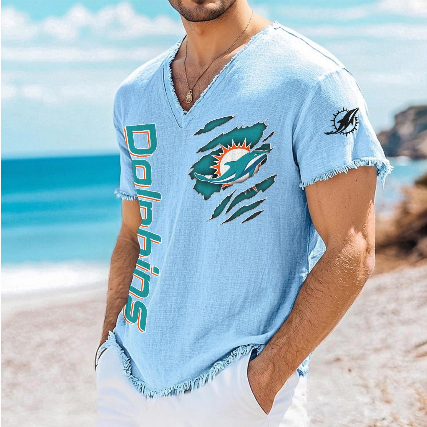 MIA x NFL V-Neck Linen Beach Shirt 1905 DatND DVT