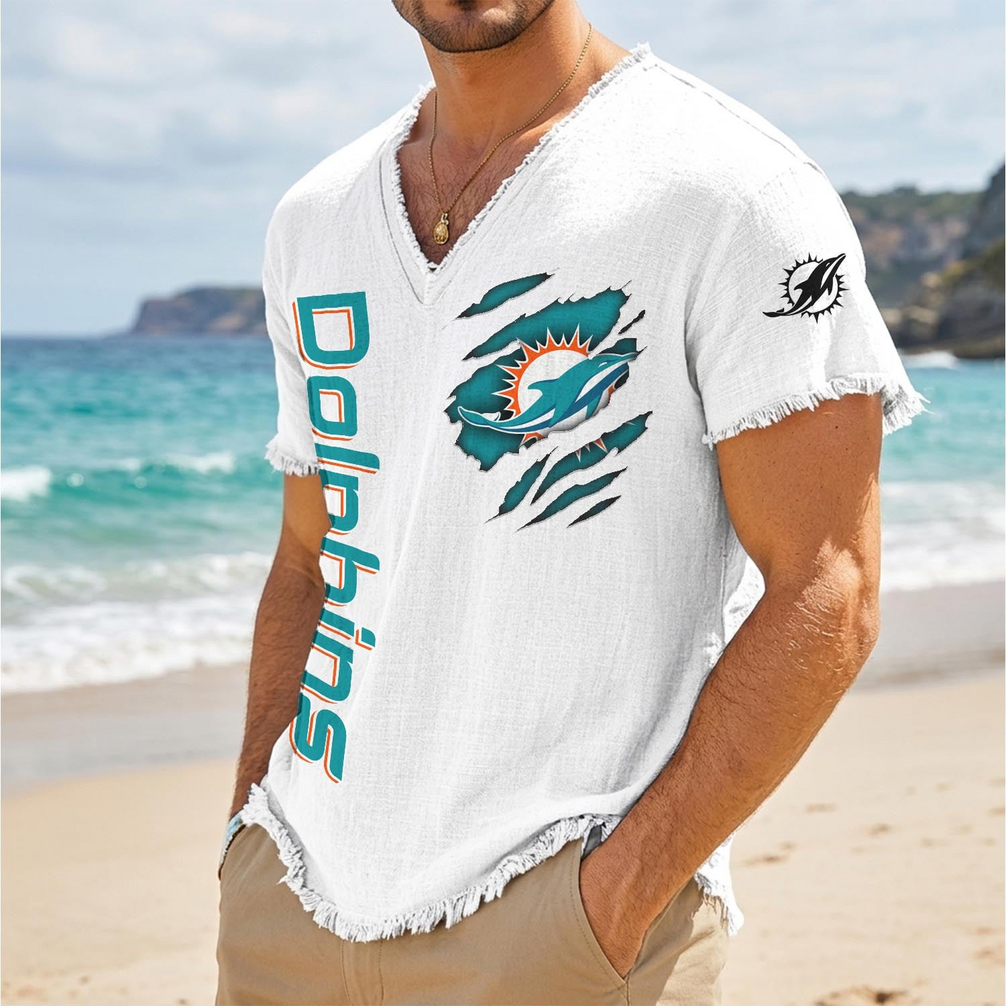 MIA x NFL V-Neck Linen Beach Shirt 1905 DatND DVT