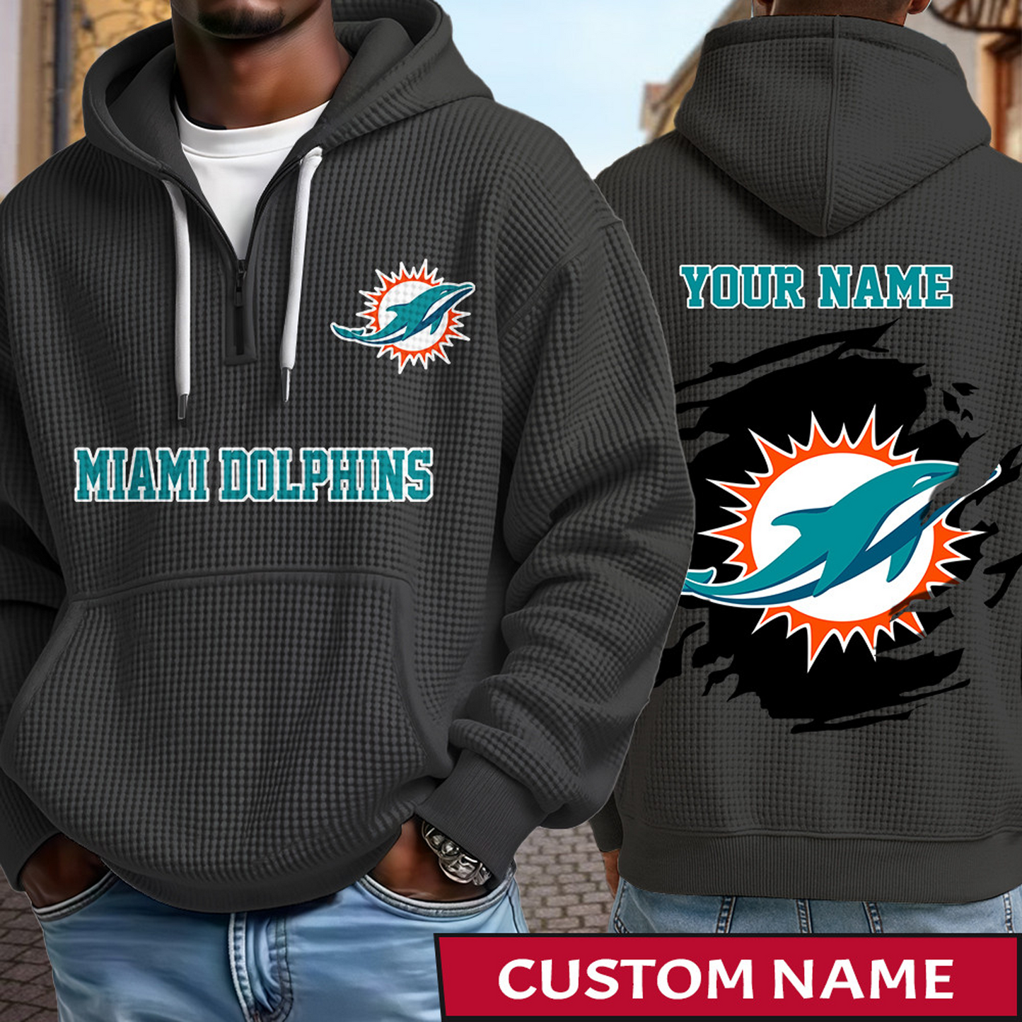MIA x NFL Waffle Half Zip Hoodie DATND TANTD