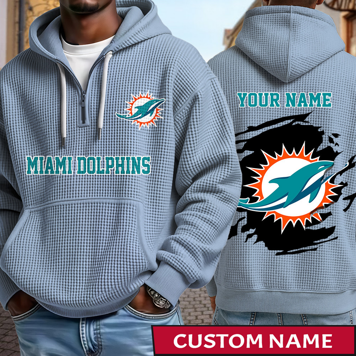 MIA x NFL Waffle Half Zip Hoodie DATND TANTD