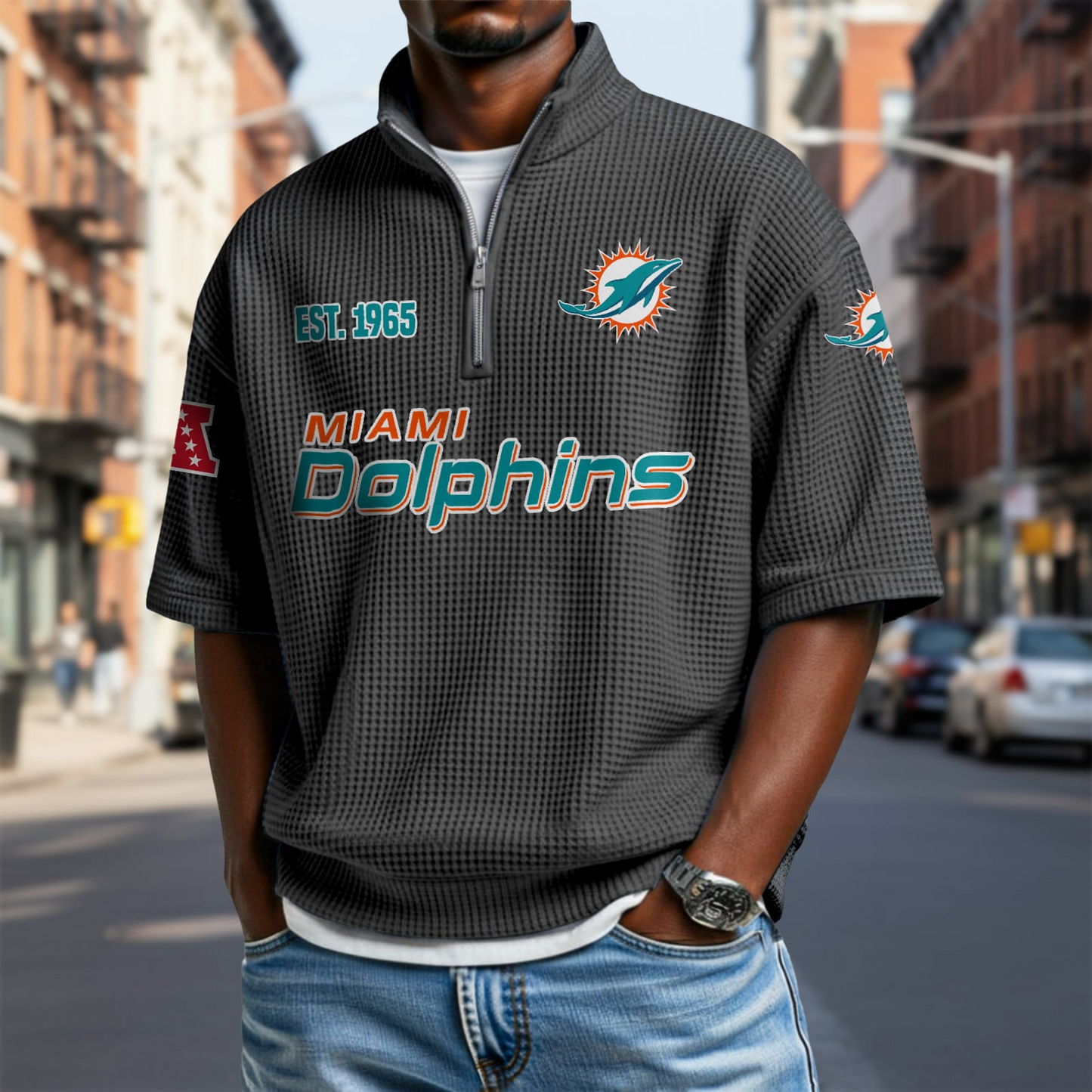 MIA x NFL Waffle Short Sleeve Polo Shirt DatND DVT