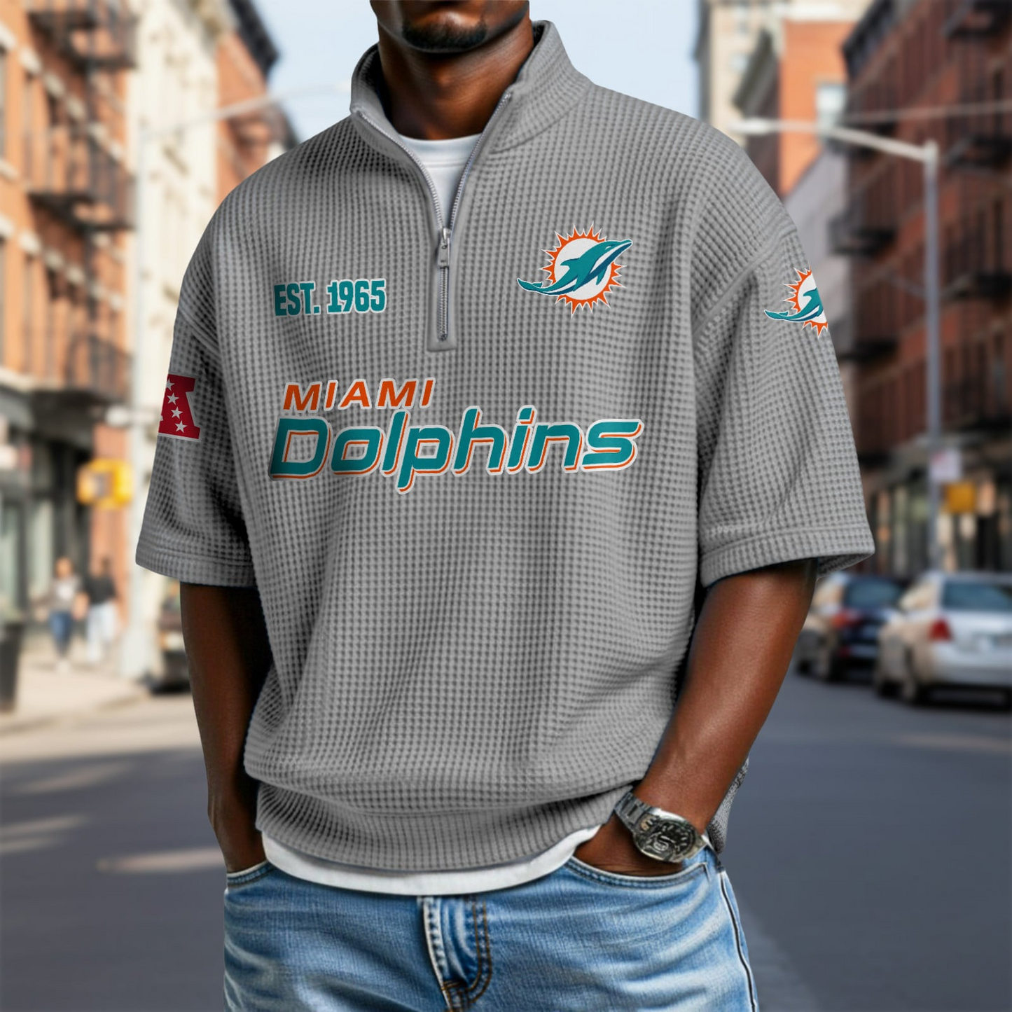 MIA x NFL Waffle Short Sleeve Polo Shirt DatND DVT