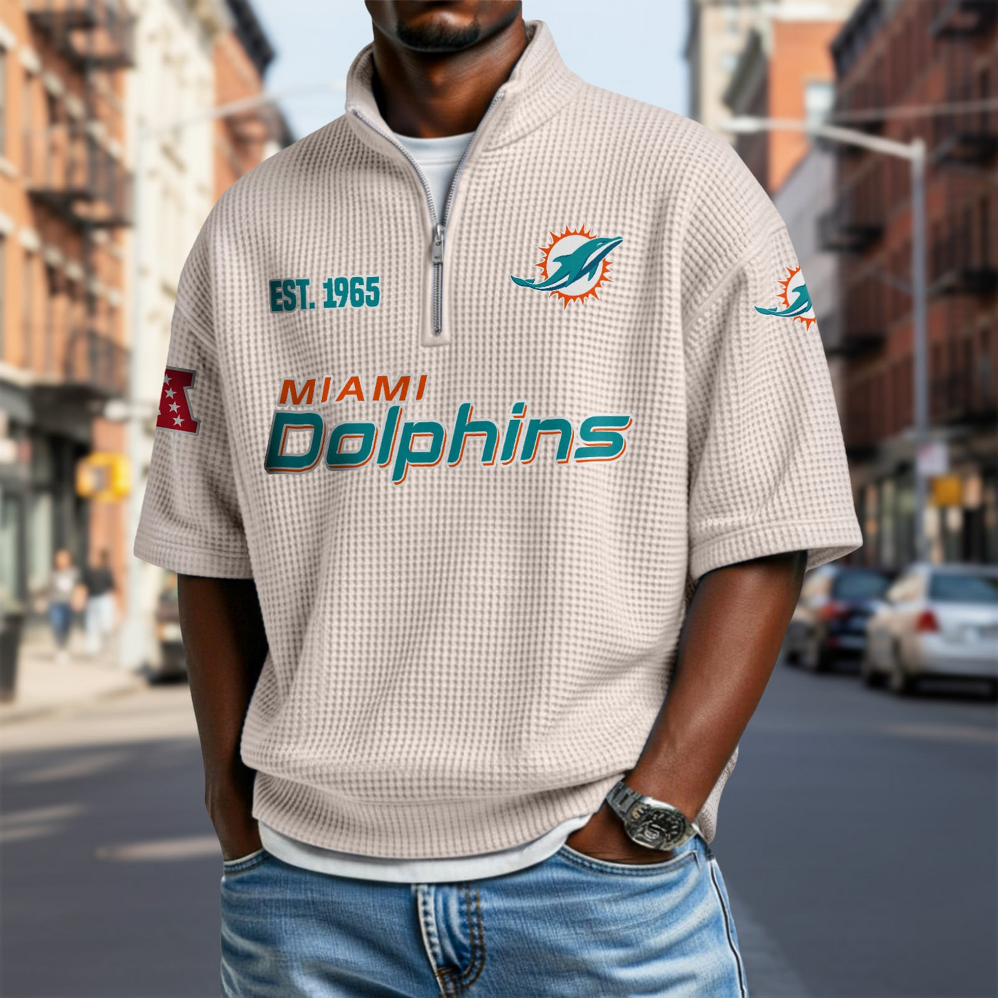 MIA x NFL Waffle Short Sleeve Polo Shirt DatND DVT
