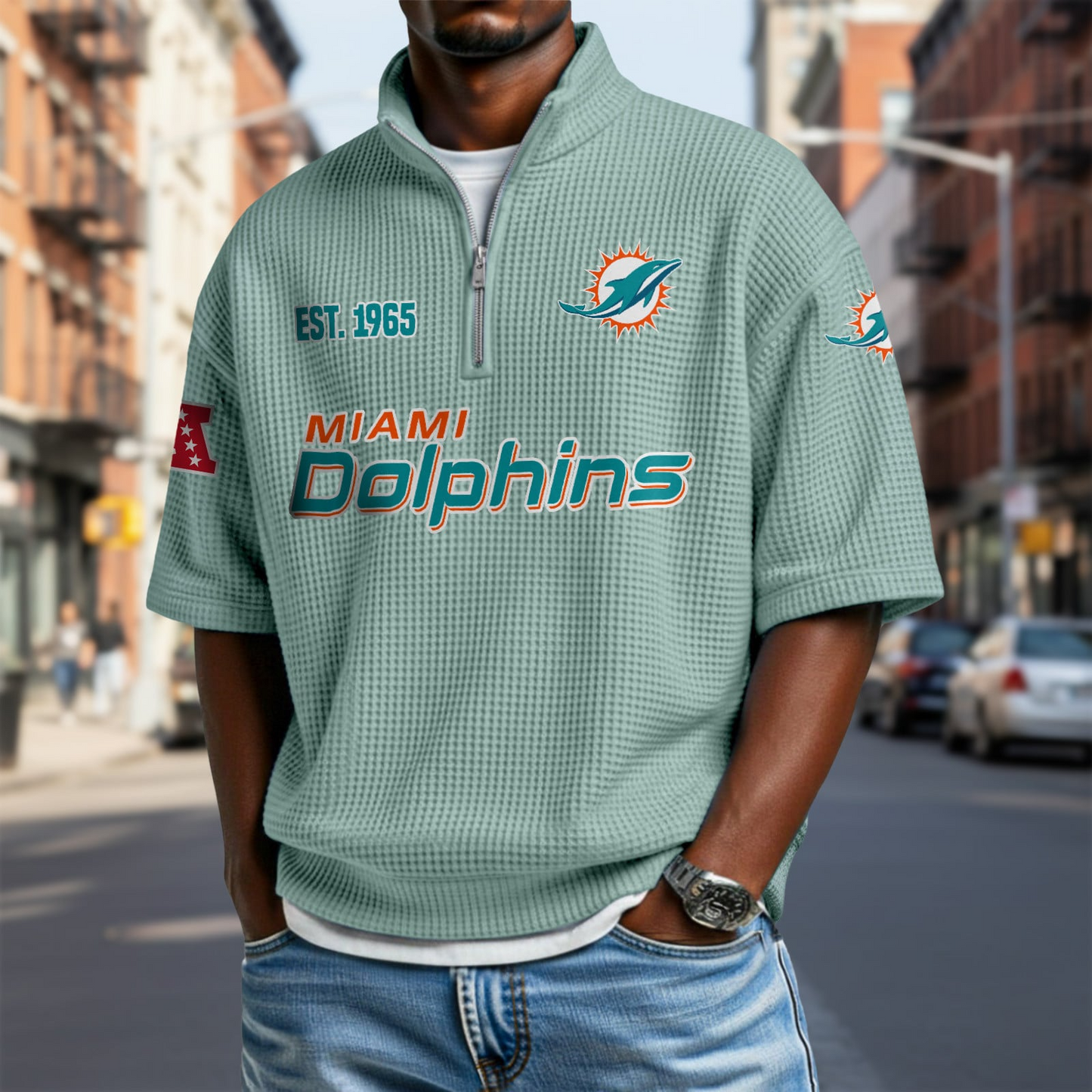MIA x NFL Waffle Short Sleeve Polo Shirt DatND DVT