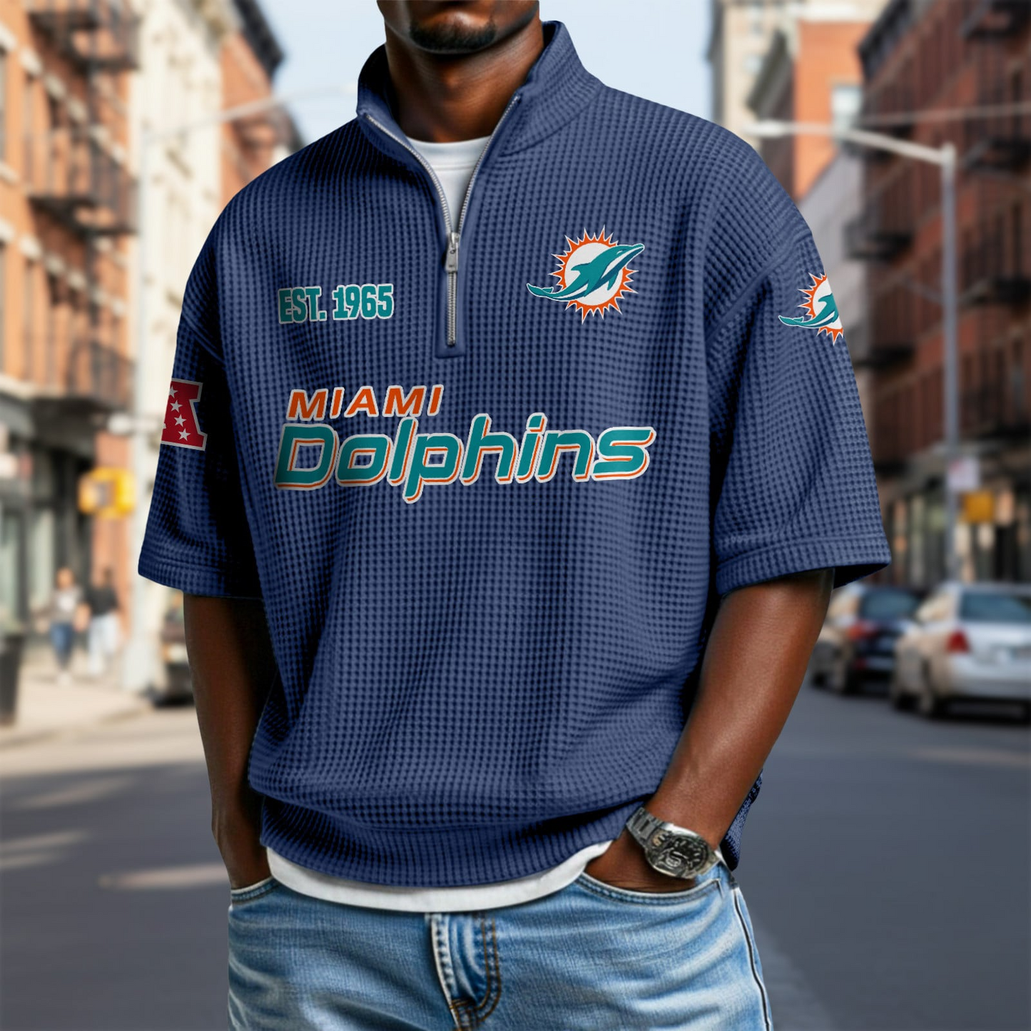 MIA x NFL Waffle Short Sleeve Polo Shirt DatND DVT