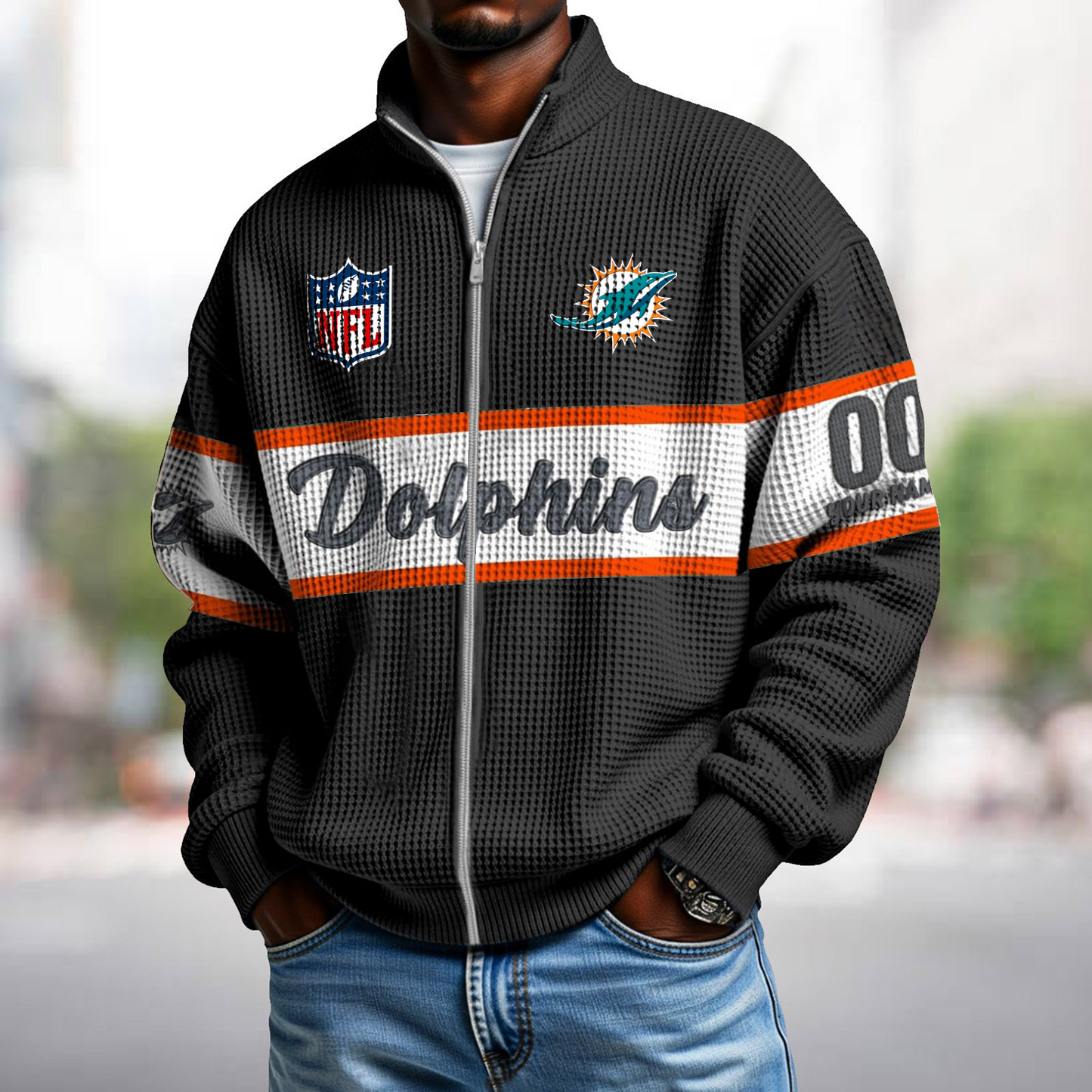 MIA x NFL Waffle Zip-Up Sweatshirt DATND TANTD