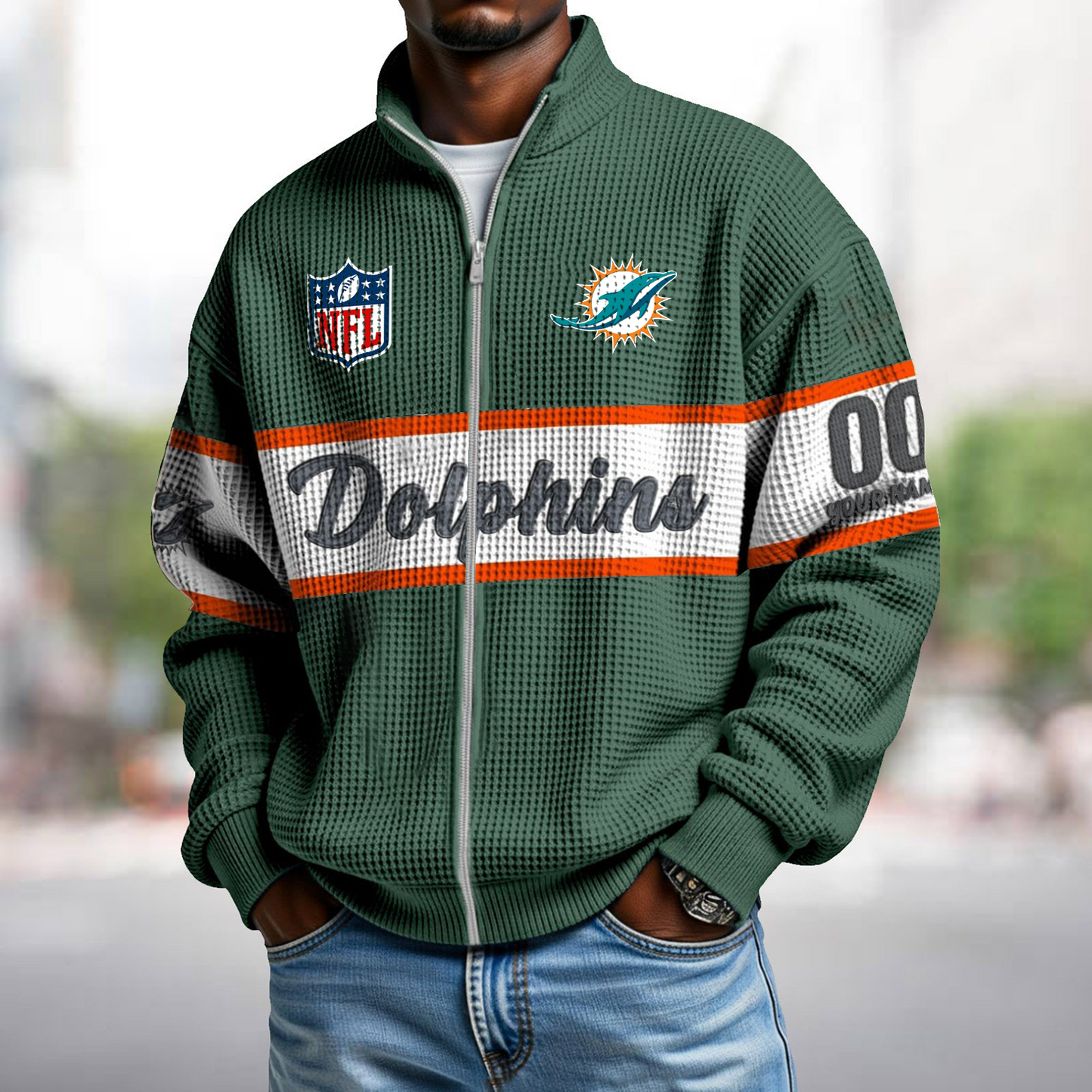 MIA x NFL Waffle Zip-Up Sweatshirt DATND TANTD