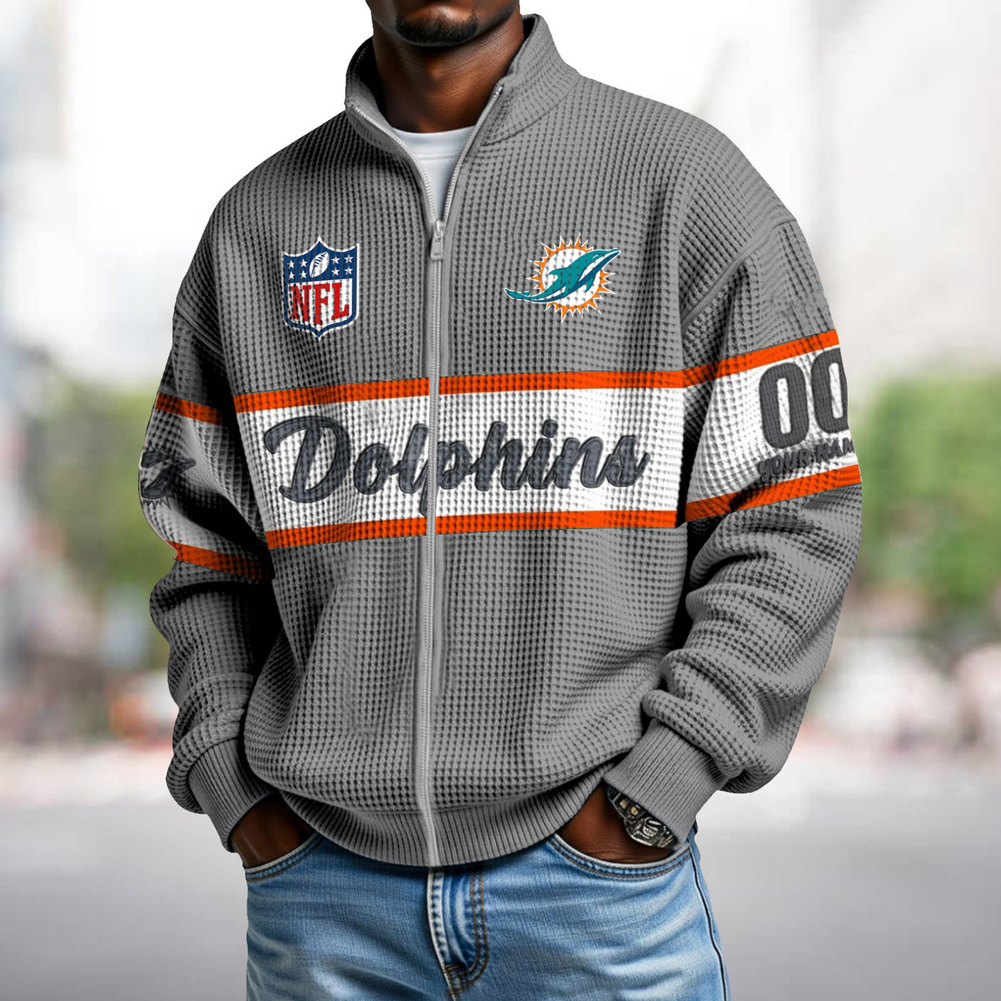 MIA x NFL Waffle Zip-Up Sweatshirt DATND TANTD