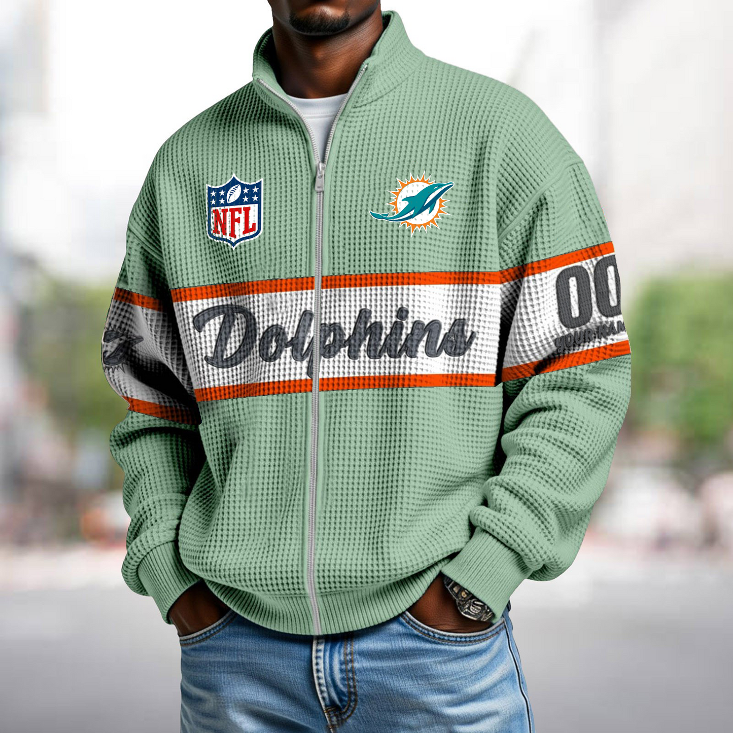 MIA x NFL Waffle Zip-Up Sweatshirt DATND TANTD