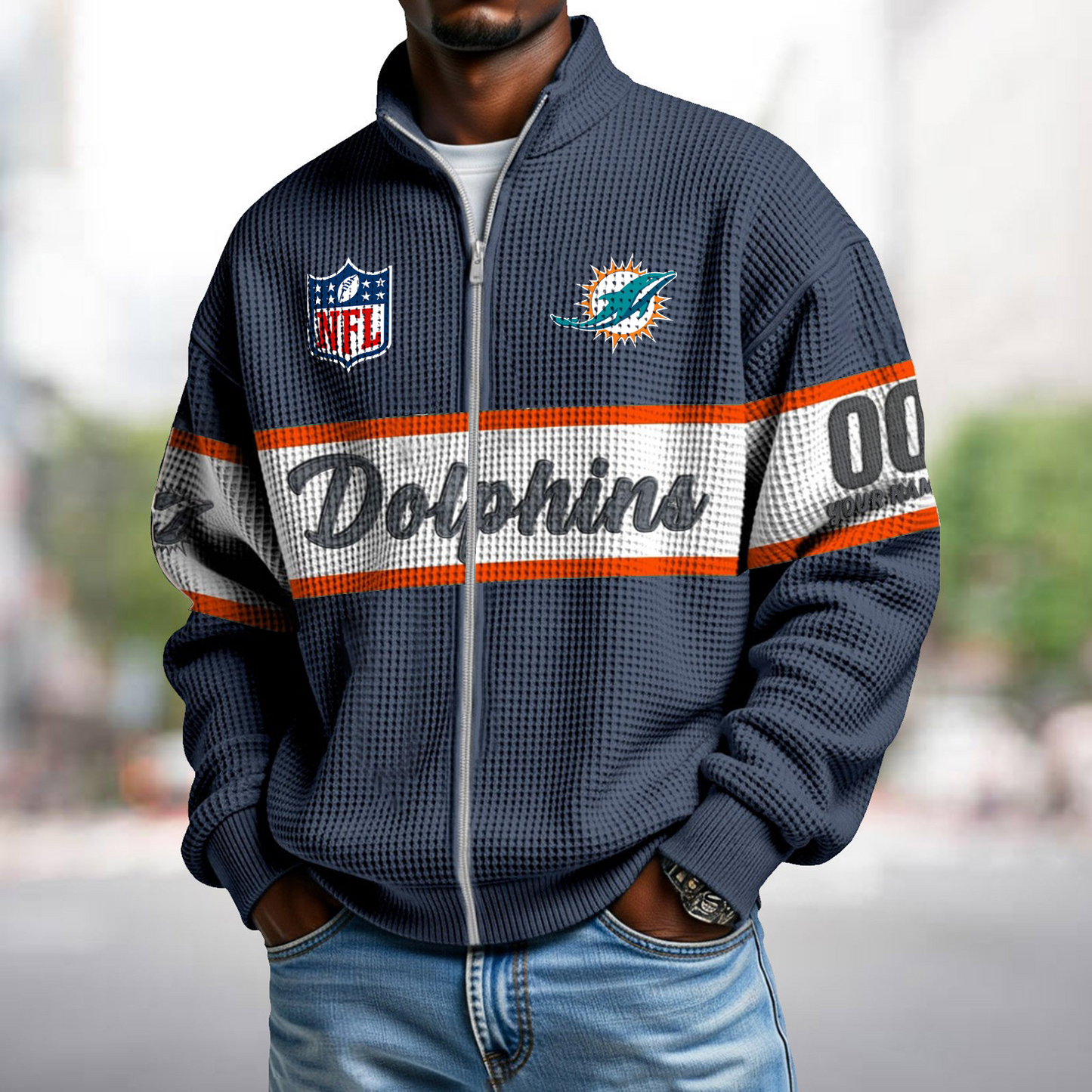 MIA x NFL Waffle Zip-Up Sweatshirt DATND TANTD