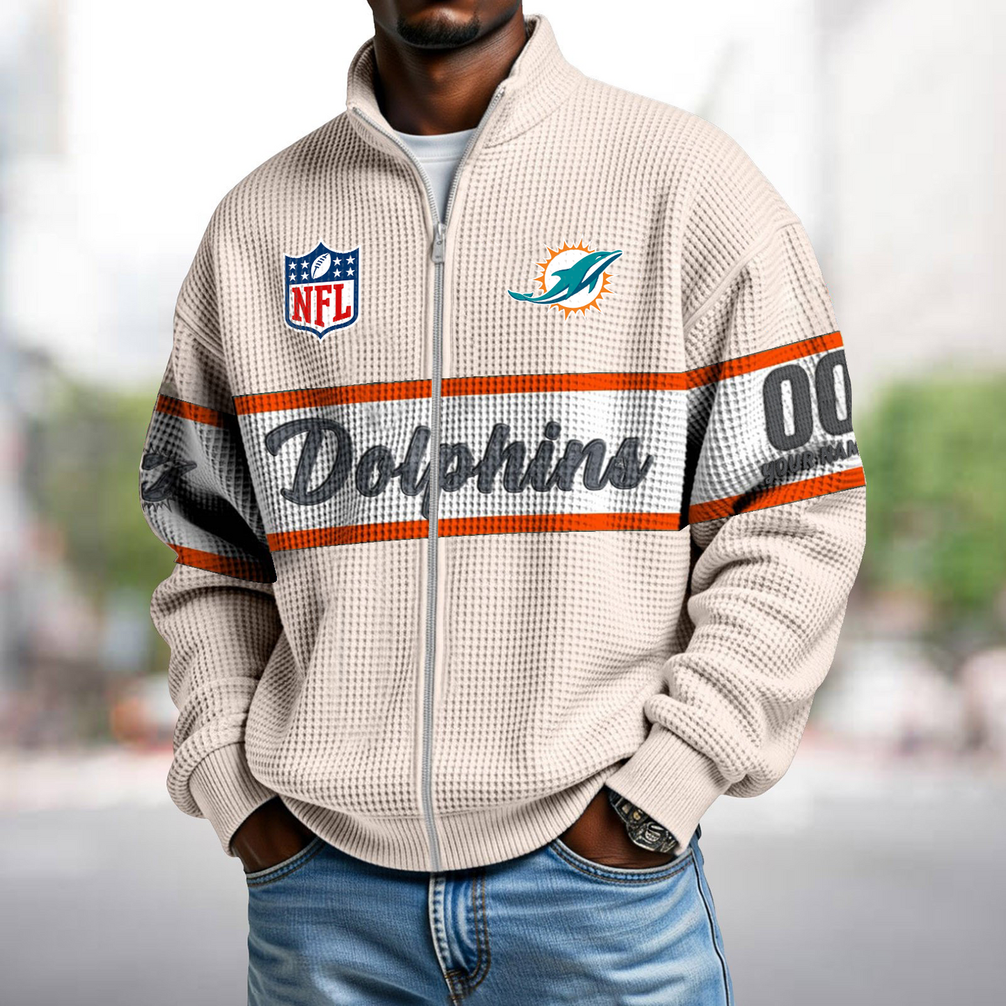 MIA x NFL Waffle Zip-Up Sweatshirt DATND TANTD