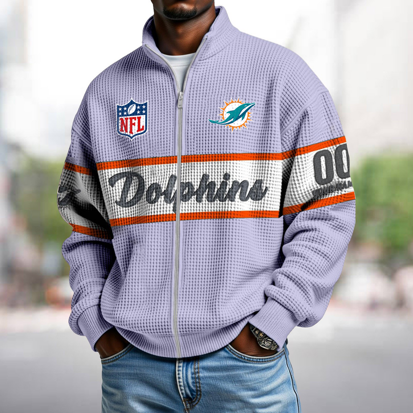 MIA x NFL Waffle Zip-Up Sweatshirt DATND TANTD