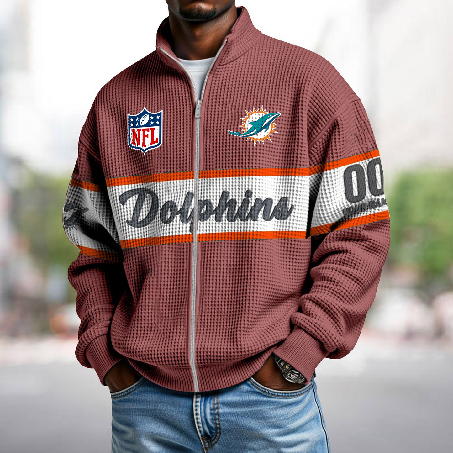 MIA x NFL Waffle Zip-Up Sweatshirt DATND TANTD