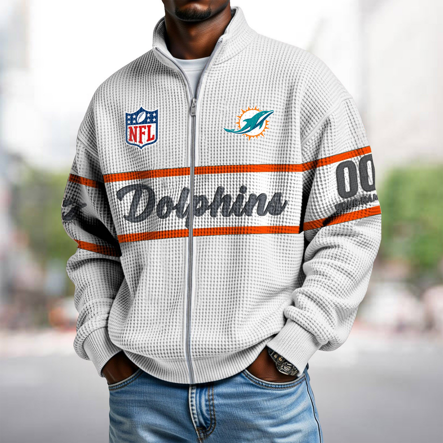 MIA x NFL Waffle Zip-Up Sweatshirt DATND TANTD