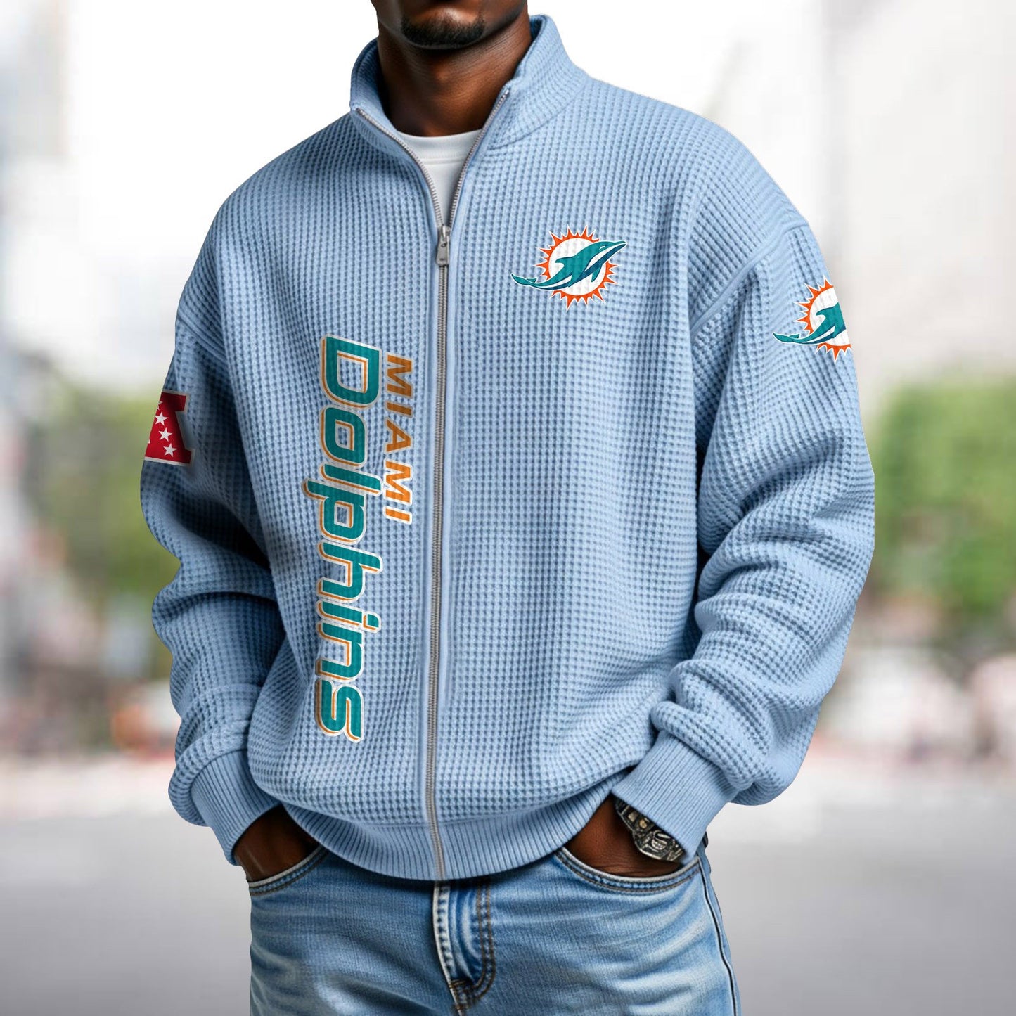 MIA x NFL Waffle Zip-Up Sweatshirt DATND TANTD