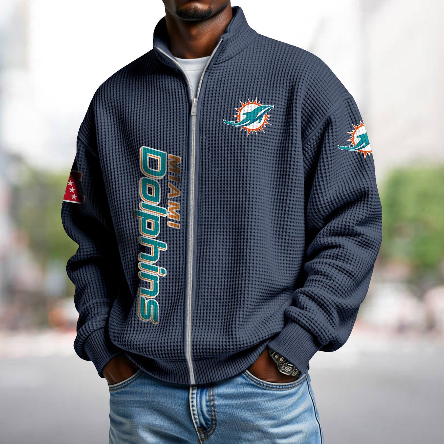 MIA x NFL Waffle Zip-Up Sweatshirt DATND TANTD