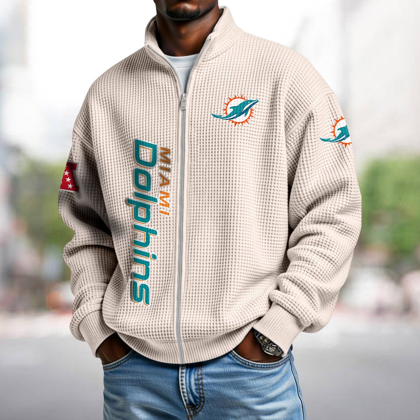 MIA x NFL Waffle Zip-Up Sweatshirt DATND TANTD