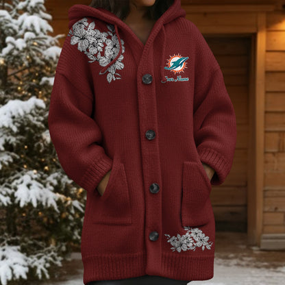 MIA x NFL Women's Casual Knitted Hooded Cardigan DATND TANTD 211125
