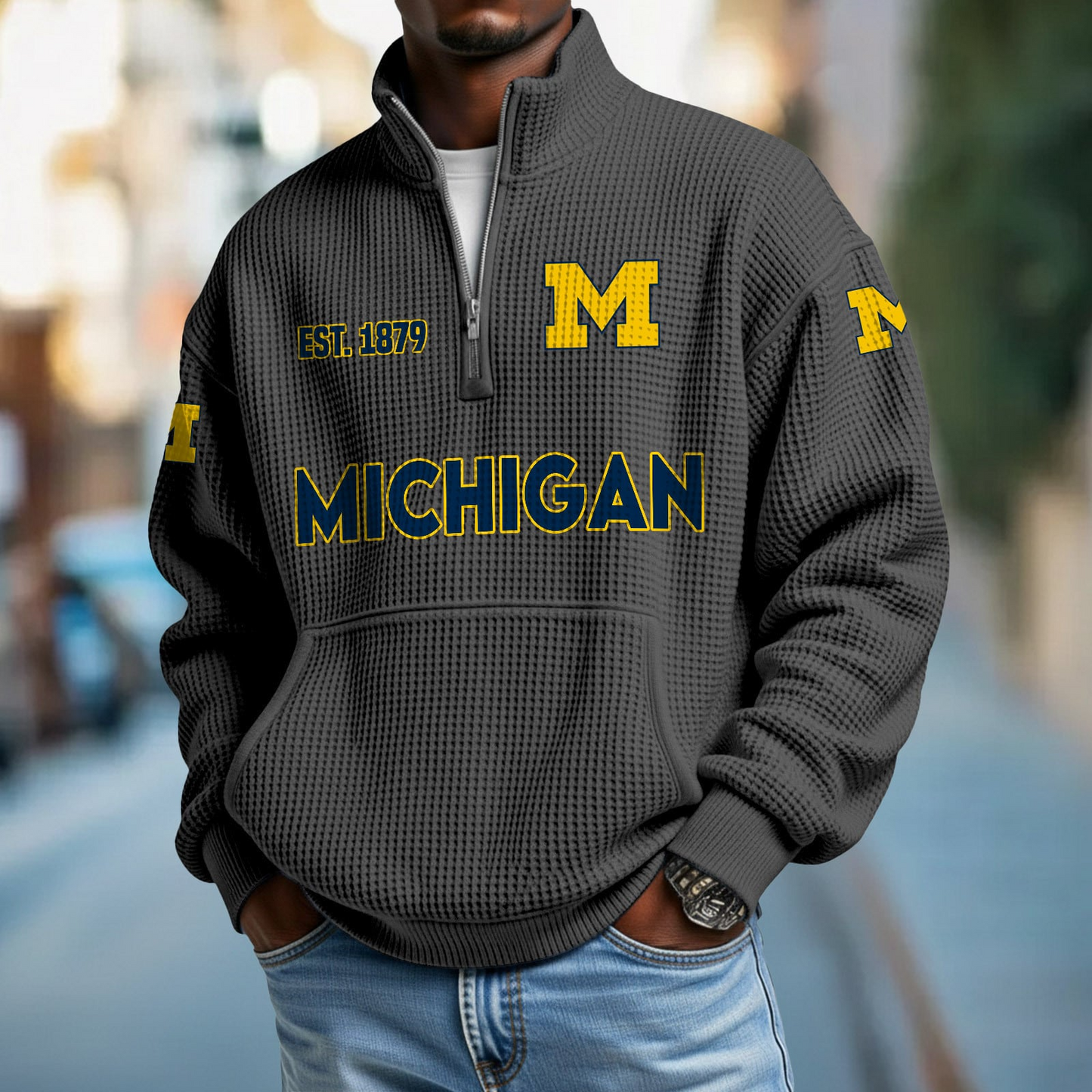 MICH x College Football - Waffle Stand Collar Half Zip Sweatshirt DatND DVT