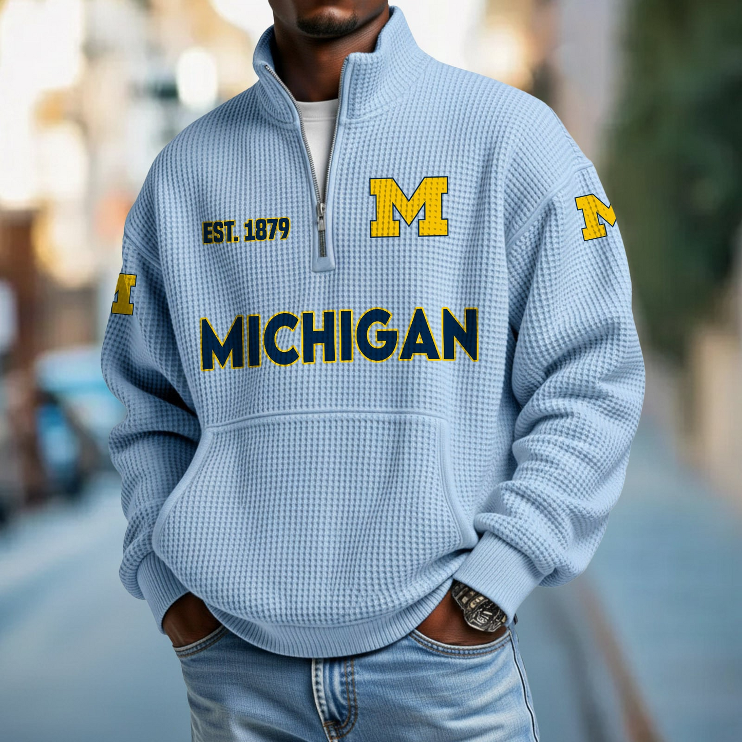 MICH x College Football - Waffle Stand Collar Half Zip Sweatshirt DatND DVT