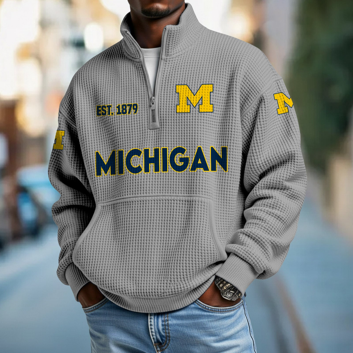 MICH x College Football - Waffle Stand Collar Half Zip Sweatshirt DatND DVT